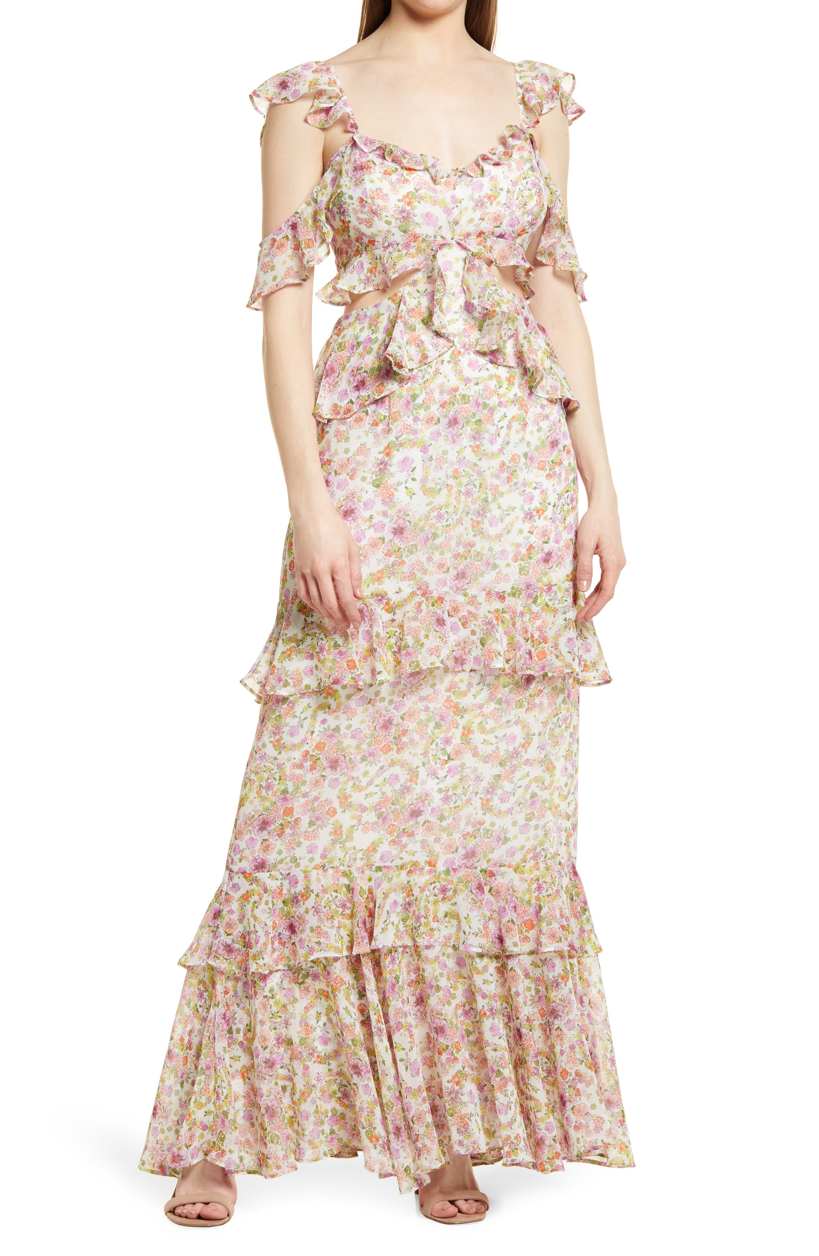 Lavina Floral Cutout Ruffle Dress ...